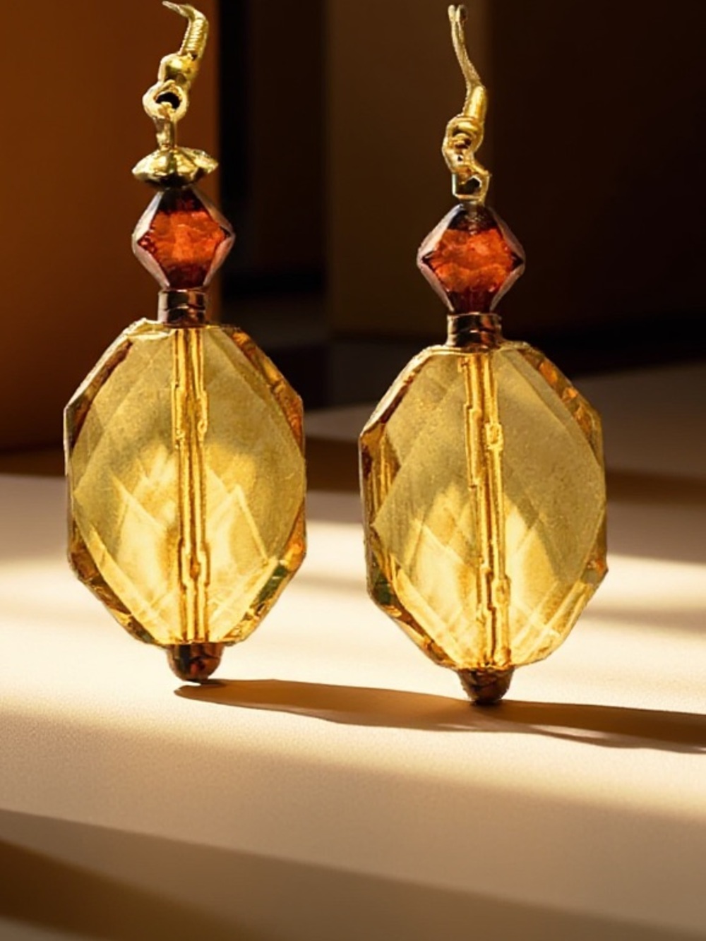 HANDCRAFTED DROP EARRINGS Pierced Translucent Yellow Bead Dangle Fishhook Style